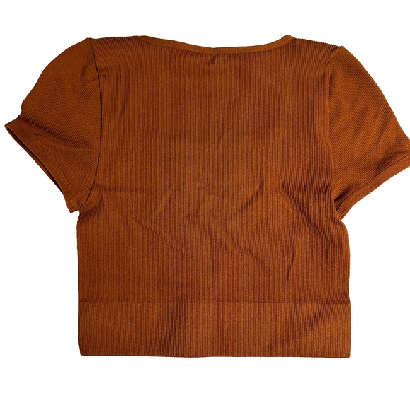 Wild Fable Seamless Cropped T Shirt Womens S Brown Stretchy Ribbed Fitted Fall - Picture 3 of 6